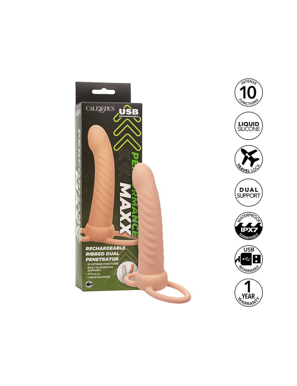 CALEXOTICS - MAXX DOBLE PENETRADOR ACANALADO 10 VIBRACIONES NATURAL CALEXOTICS - MAXX DOBLE PENETRADOR ACANALADO 10 VIBRACIONES NATURAL