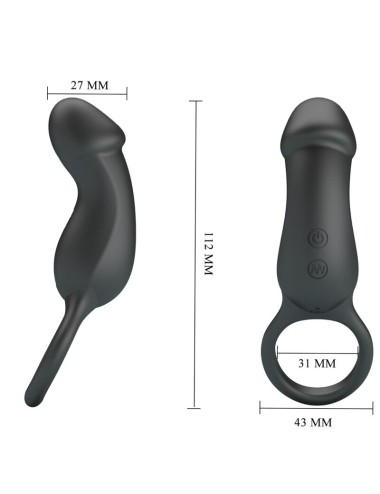 PRETTY LOVE - TRAE ANILLO VIBRADOR CON ESTIMULADOR NEGRO