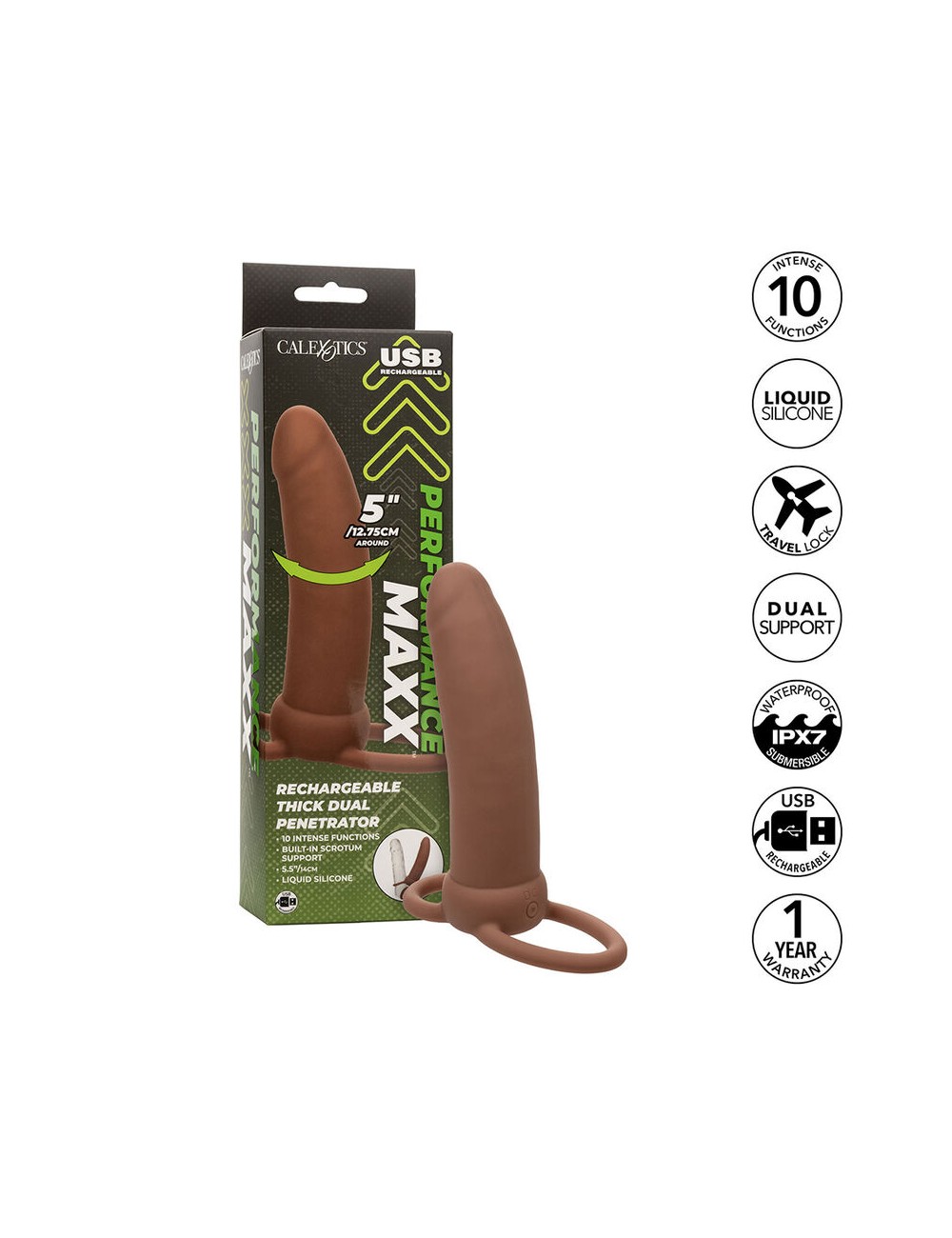 CALEXOTICS - MAXX DOBLE PENETRADOR GRUESO 10 VIBRACIONES MULATO