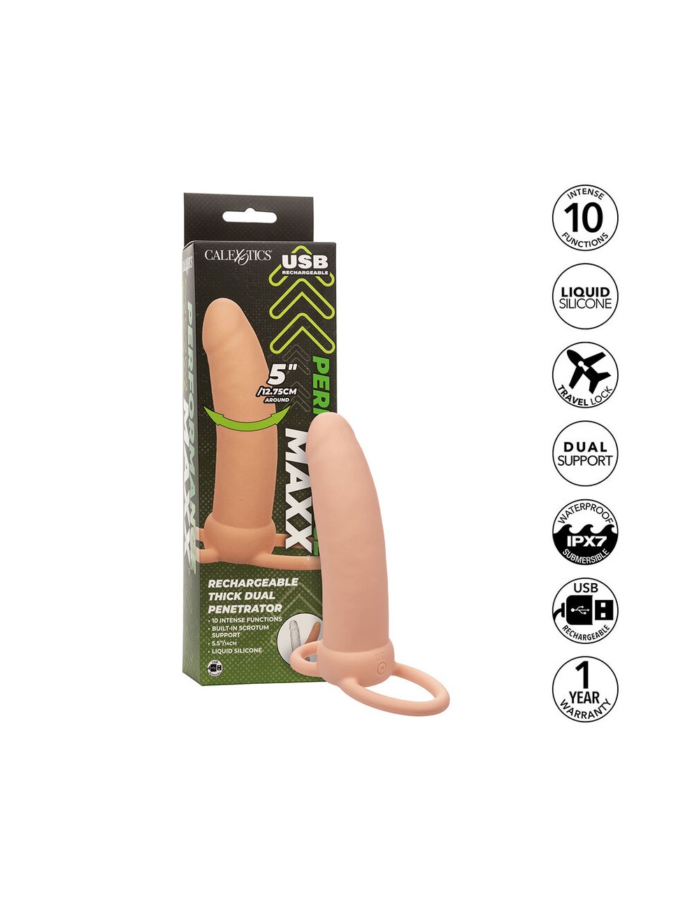 CALEXOTICS - MAXX DOBLE PENETRADOR GRUESO 10 VIBRACIONES NATURAL