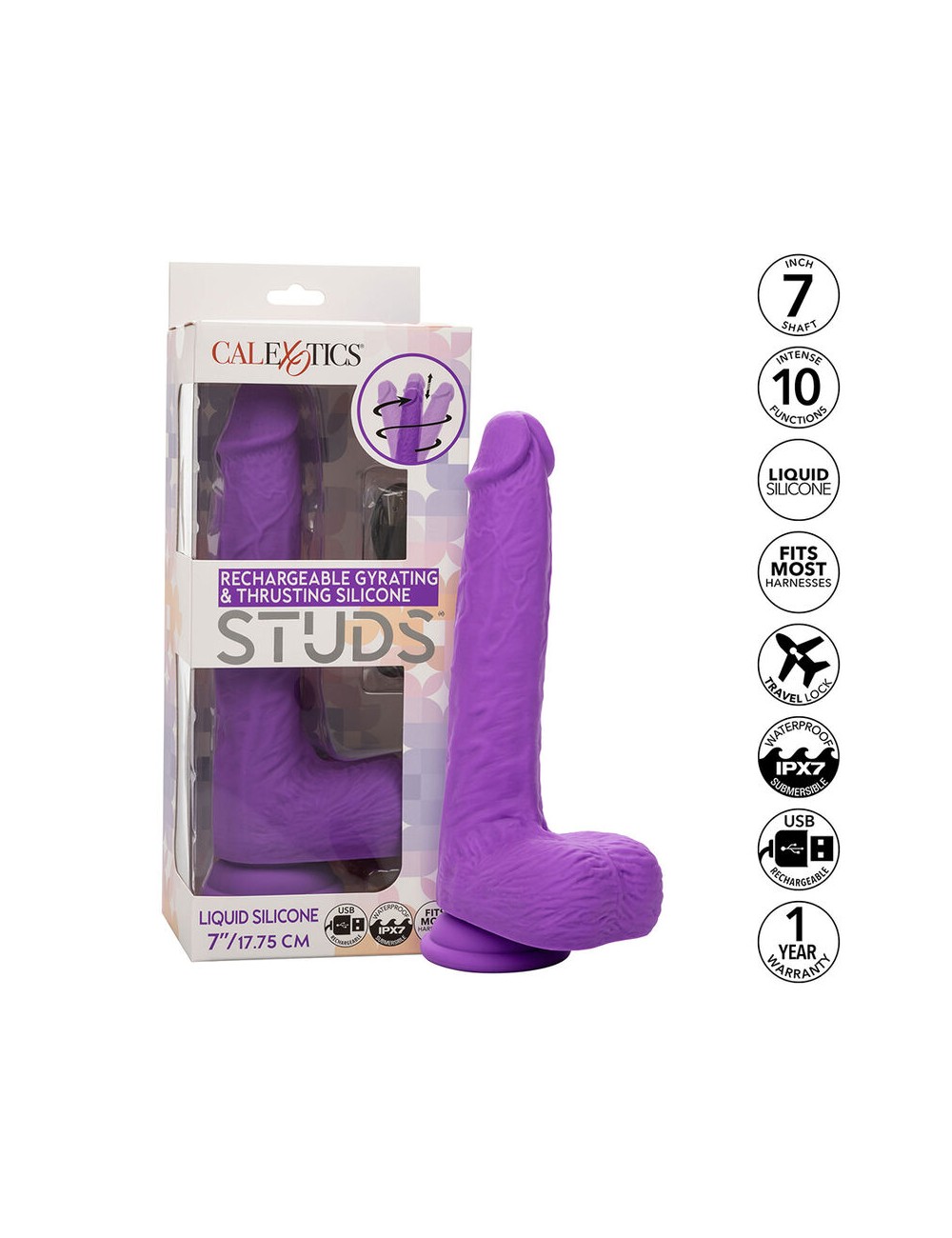 CALEXOTICS - STUDS VIBRADOR RECARGABLE Y GIRATORIO 10 VIBRACIONES VIOLETA