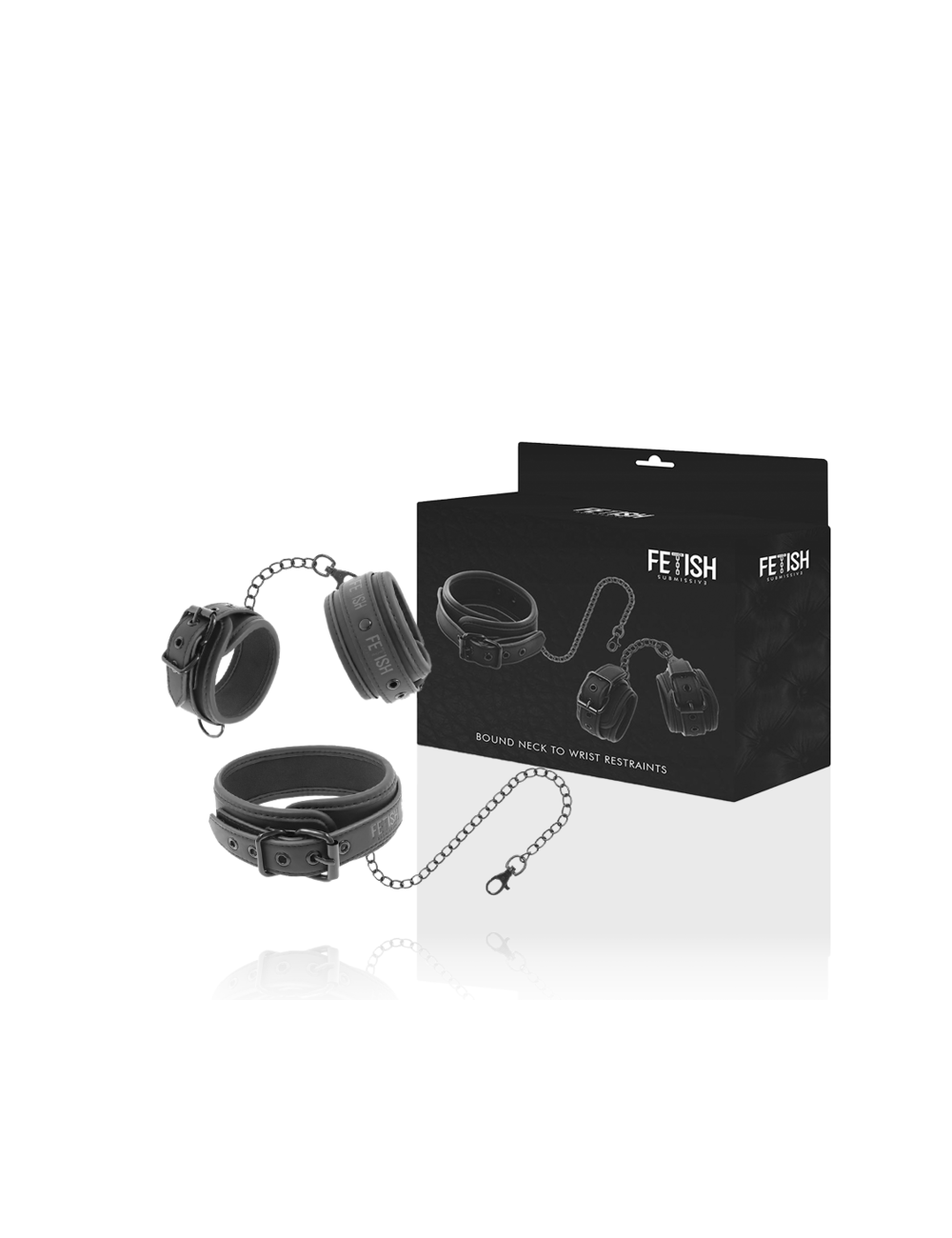 FETISH SUBMISSIVE - COLLAR Y ESPOSAS CUERO VEGANO CON FORRO DE NOPRENO