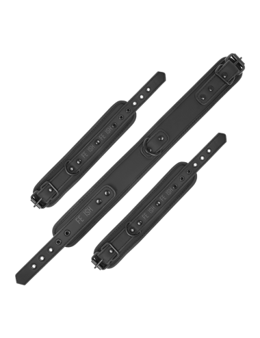 FETISH SUBMISSIVE - COLLAR Y ESPOSAS CUERO VEGANO CON FORRO DE NOPRENO