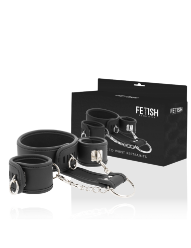 FETISH SUBMISSIVE - COLLAR Y ESPOSAS CUERO VEGANO CON FORRO DE NOPRENO