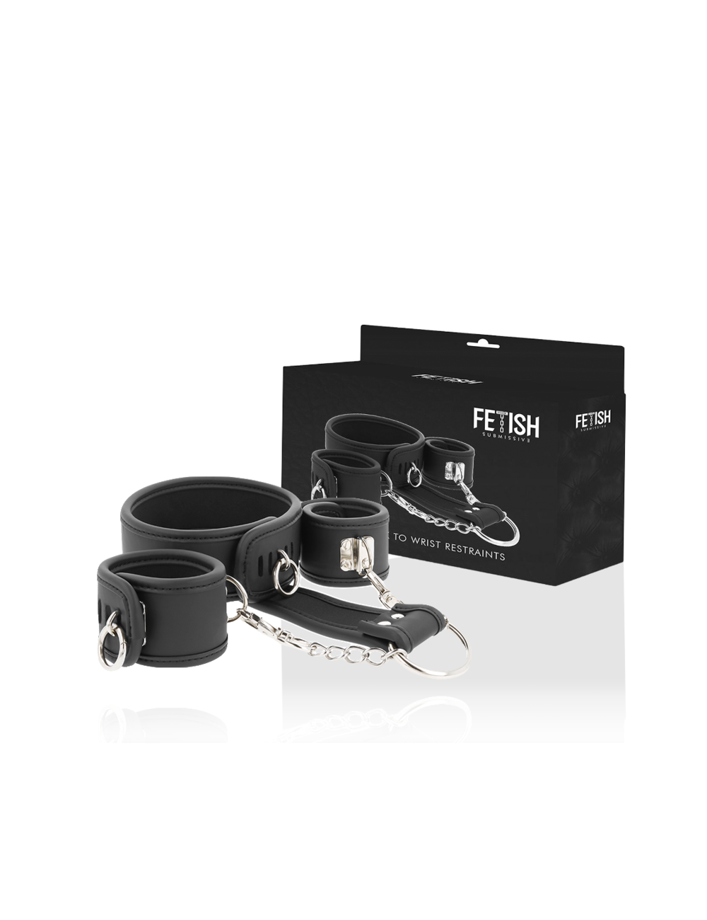 FETISH SUBMISSIVE - COLLAR Y ESPOSAS CUERO VEGANO CON FORRO DE NOPRENO
