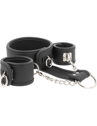 FETISH SUBMISSIVE - COLLAR Y ESPOSAS CUERO VEGANO CON FORRO DE NOPRENO