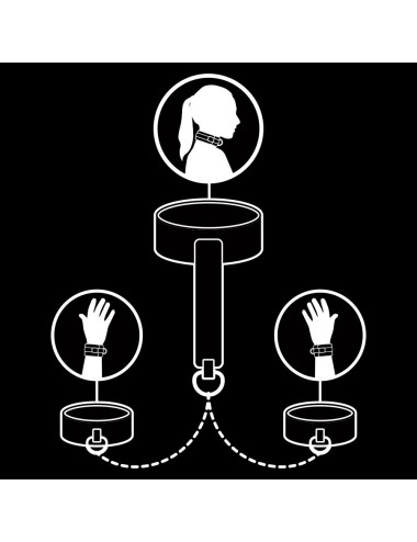 FETISH SUBMISSIVE - COLLAR Y ESPOSAS CUERO VEGANO CON FORRO DE NOPRENO