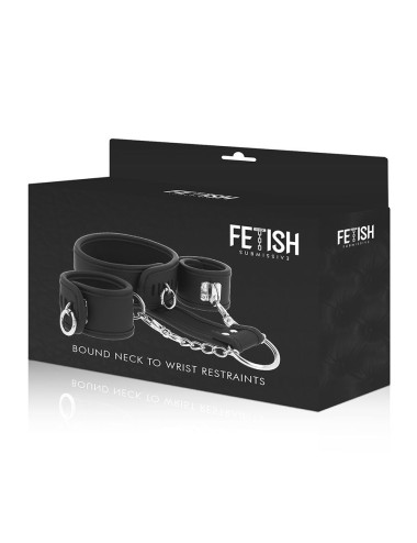 FETISH SUBMISSIVE - COLLAR Y ESPOSAS CUERO VEGANO CON FORRO DE NOPRENO