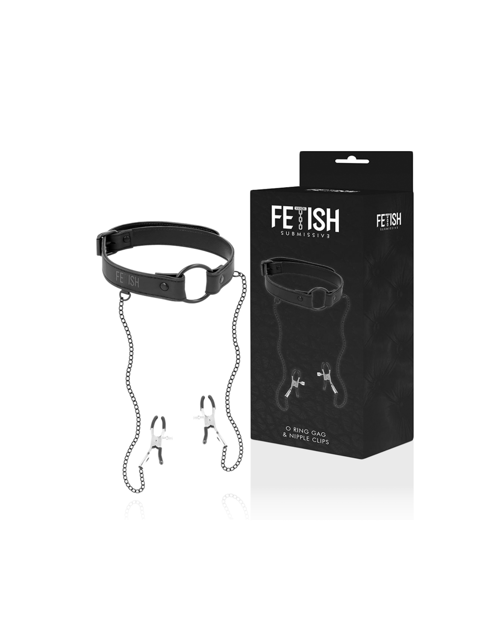 FETISH SUBMISSIVE - ANILLA MORDAZA CON PINZAS PARA PEZONES