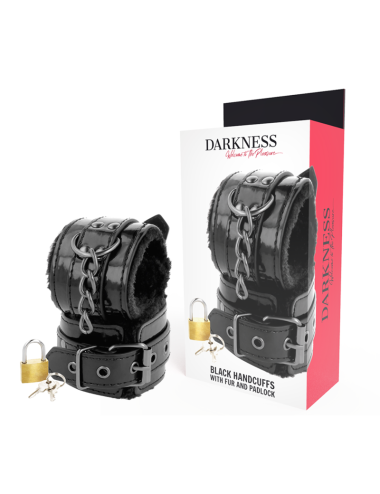 DARKNESS - ESPOSAS CUERO AJUSTABLES MANOS NEGRO CON CANDADO