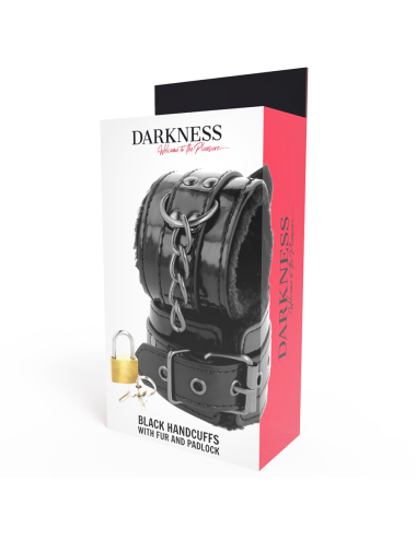 DARKNESS - ESPOSAS CUERO AJUSTABLES MANOS NEGRO CON CANDADO