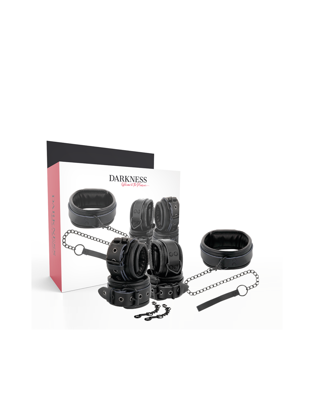 DARKNESS - ESPOSAS Y COLLAR DE CUERO NEGRO