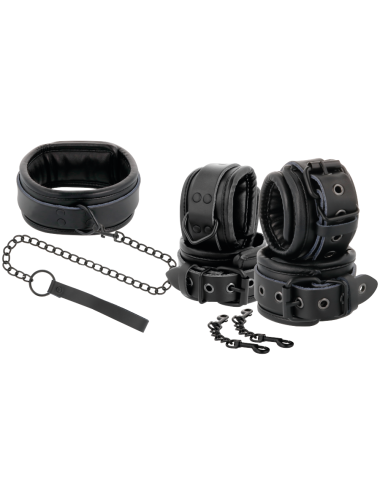 DARKNESS - ESPOSAS Y COLLAR DE CUERO NEGRO