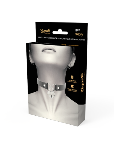 COQUETTE CHIC DESIRE - COLLAR CUERO VEGANO ACCESORIO CORAZÓN CON LLAVE