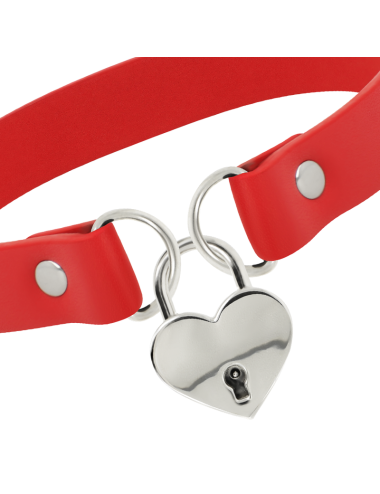 COQUETTE CHIC DESIRE - COLLAR CUERO VEGANO ROJO ACCESORIO CORAZÓN CON LLAVE
