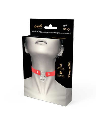 COQUETTE CHIC DESIRE - COLLAR CUERO VEGANO ROJO ACCESORIO CORAZÓN CON LLAVE