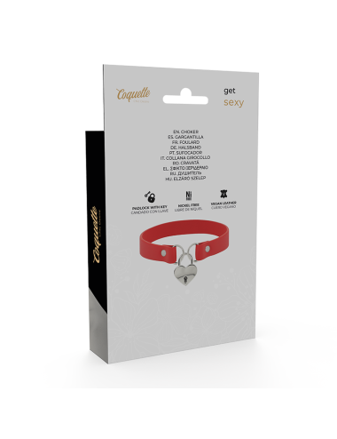COQUETTE CHIC DESIRE - COLLAR CUERO VEGANO ROJO ACCESORIO CORAZÓN CON LLAVE