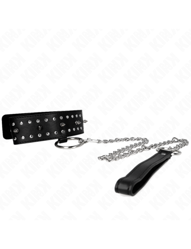 KINK - COLLAR CON CORREA 65 CM CON TACHUELAS PLATEADAS MODELO 1 AJUSTABLE 36-43 CM X 5 CM
