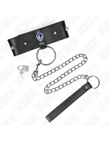 KINK - COLLAR CON CORREA 65 CM CON DIAMANTES AZULES AJUSTABLE 36-43 CM X 5 CM