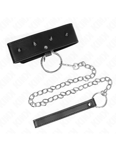 KINK - COLLAR CON CORREA 65 CM CON TACHUELAS PLATEADAS MODELO 2 AJUSTABLE 36-43 CM X 5 CM