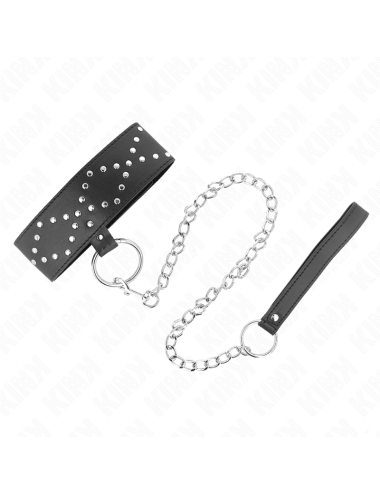 KINK - COLLAR CON CORREA 65 CM CON TACHUELAS PLATEADAS MODELO 3 AJUSTABLE 36-43 CM X 5 CM