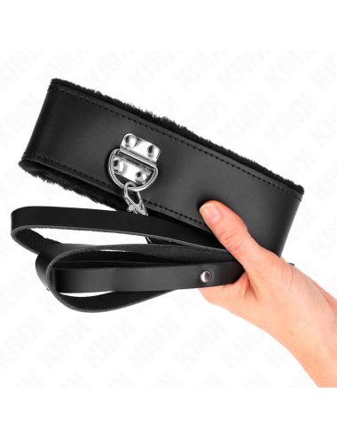 KINK - COLLAR CON CORREA 116 CM DE PIEL NEGRO AJUSTABLE 40-48 CM X 6 CM