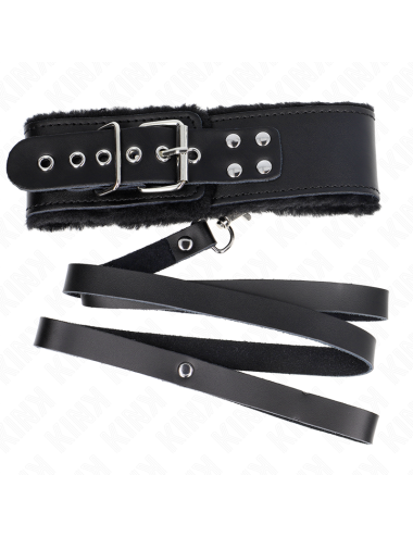KINK - COLLAR CON CORREA 116 CM DE PIEL NEGRO AJUSTABLE 40-48 CM X 6 CM