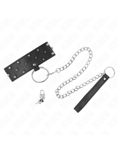 KINK - COLLAR CON CORREA 65 CM CON TACHUELAS PLATEADAS MODELO 5 AJUSTABLE 36-43 CM X 5 CM