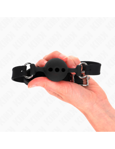 KINK - MORDAZA 55 x 2 CM DE BOLA 4 CM DE SILICONA COMPLETA TALLA S NEGRO AJUSTABLE 35-51 CM