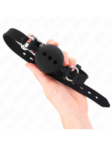 KINK - MORDAZA 55 x 2 CM DE BOLA 4.5 CM DE SILICONA COMPLETA TALLA M NEGRO AJUSTABLE 35-51 CM