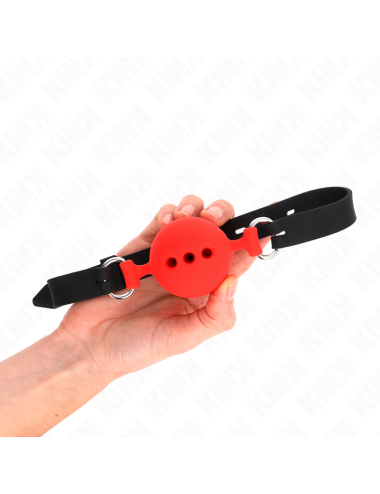 KINK - MORDAZA 55 x 2 CM DE BOLA 5 CM DE SILICONA COMPLETA TALLA L ROJO AJUSTABLE 35-51 CM