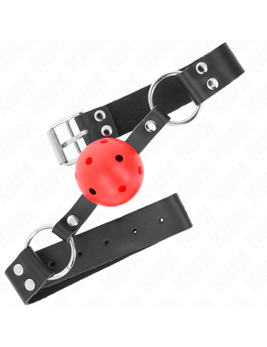 KINK - MORDAZA DE BOLA 4 CM TRANSPIRABLE CON DOBLE REMACHE ROJO 62 x 2.5 CM AJUSTABLE 42-58 CM
