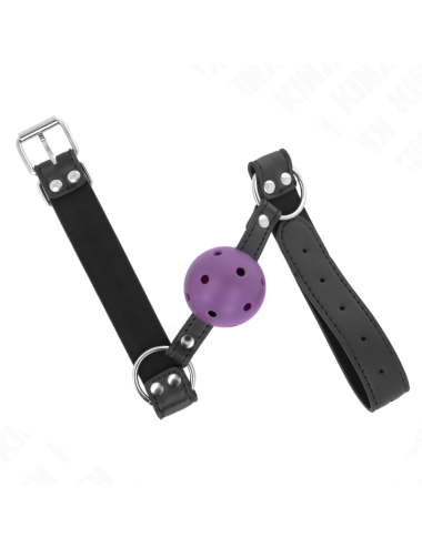 KINK - MORDAZA DE BOLA 4 CM TRANSPIRABLE CON DOBLE REMACHE MORADO 62 x 2.5 CM AJUSTABLE 42-58 CM