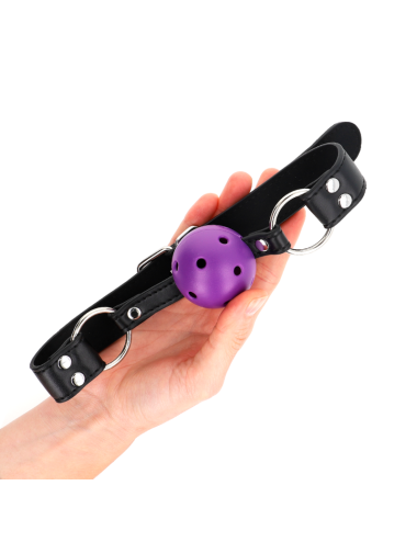 KINK - MORDAZA DE BOLA 4 CM TRANSPIRABLE CON DOBLE REMACHE MORADO 62 x 2.5 CM AJUSTABLE 42-58 CM