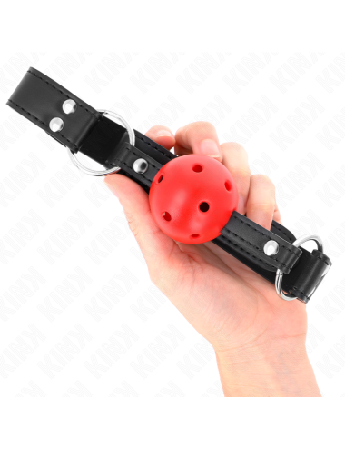 KINK - MORDAZA DE BOLA 4 CM TRANSPIRABLE CON DOBLE REMACHE DE CUERO 62 x 2.5 CM AJUSTABLE 42-58 CM