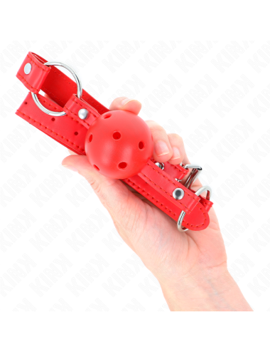 KINK - MORDAZA DE BOLA 4 CM TRANSPIRABLE CON DOBLE REMACHE MODELO 1 ROJO 62 x 2.5 CM AJUSTABLE 42-58 CM