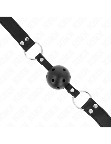 KINK - MORDAZA DE BOLA 4 CM TRANSPIRABLE CON DOBLE REMACHE MODELO 1 NEGRO 62 x 2.5 CM AJUSTABLE 42-58 CM