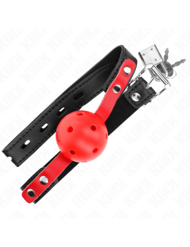 KINK - MORDAZA DE BOLA 4 CM DURA HUECA ROJO CORREA NEGRA 60 x 2 CM AJUSTABLE 37-52 CM