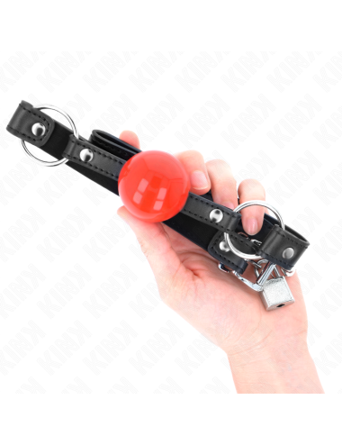 KINK - MORDAZA DE BOLA 4 CM CON CANDADO BOLA ROJA CORREA NEGRA 60 x 2 CM