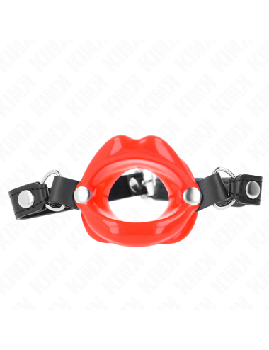 KINK - MORDAZA LABIAL 8 CM CON CORREA DE POLIPIEL ROJO 63 x 2 CM AJUSTABLE 39-58 CM