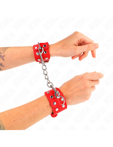 KINK - MUÑEQUERAS CON DOBLE LÍNEA DE TACHUELAS AJUSTABLE ROJO
