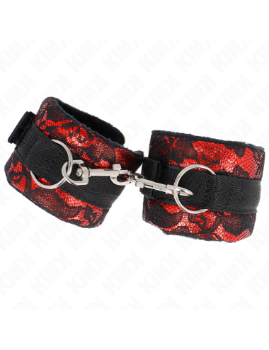 KINK - MUÑEQUERAS CORTAS DE ENCAJE TERCIOPELO Y UNIÓN DE NYLON ROJO/NEGRO 23 X 6.5 CM