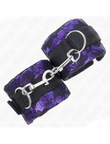 KINK - MUÑEQUERAS CORTAS DE ENCAJE TERCIOPELO Y UNIÓN DE NYLON VIOLETA/NEGRO 23 X 6.5 CM