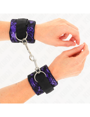 KINK - MUÑEQUERAS CORTAS DE ENCAJE TERCIOPELO Y UNIÓN DE NYLON VIOLETA/NEGRO 23 X 6.5 CM