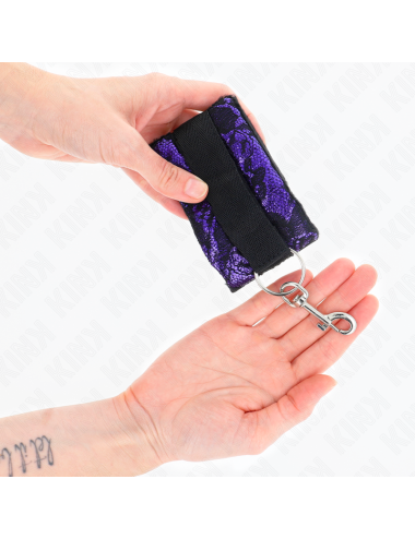 KINK - MUÑEQUERAS CORTAS DE ENCAJE TERCIOPELO Y UNIÓN DE NYLON VIOLETA/NEGRO 23 X 6.5 CM