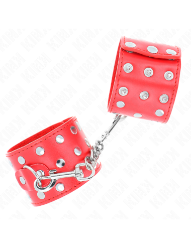 KINK - MUÑEQUERAS CON CIERRE A PRESIÓN LLENO DE TACHUELAS AJUSTABLE ROJO 19-24 CM X 5.5 CM