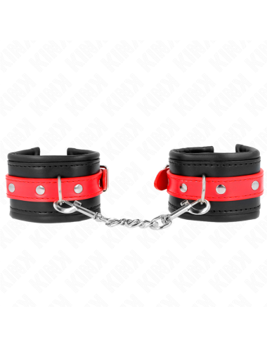 KINK - MUÑEQUERAS NEGRO CON CORREA ROJO AJUSTABLE 17-28 CM X 6 CM