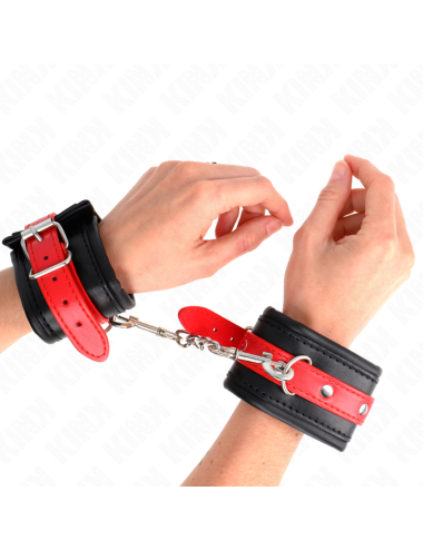 KINK - MUÑEQUERAS NEGRO CON CORREA ROJO AJUSTABLE 17-28 CM X 6 CM