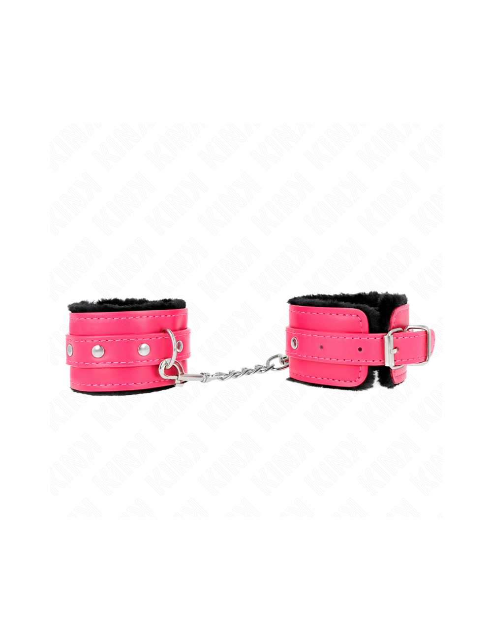 KINK - MUÑEQUERAS FORRADAS PREMIUM NEGRO CON CORREA FUCSIA AJUSTABLE 17-29 CM X 6 CM