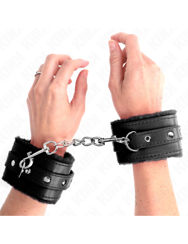 KINK - MUÑEQUERAS FORRADAS PREMIUM NEGRO CON CORREA NEGRO AJUSTABLE 17-29 CM X 6 CM